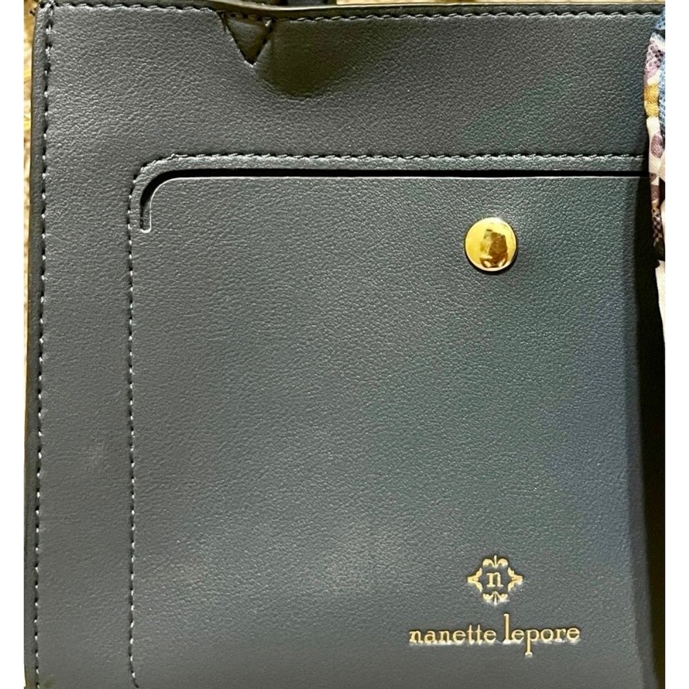 Nanette Lepore Slate Blue Small Satchel Crossbody Handbag Gold Hardware Pocket - Picture 8 of 9
